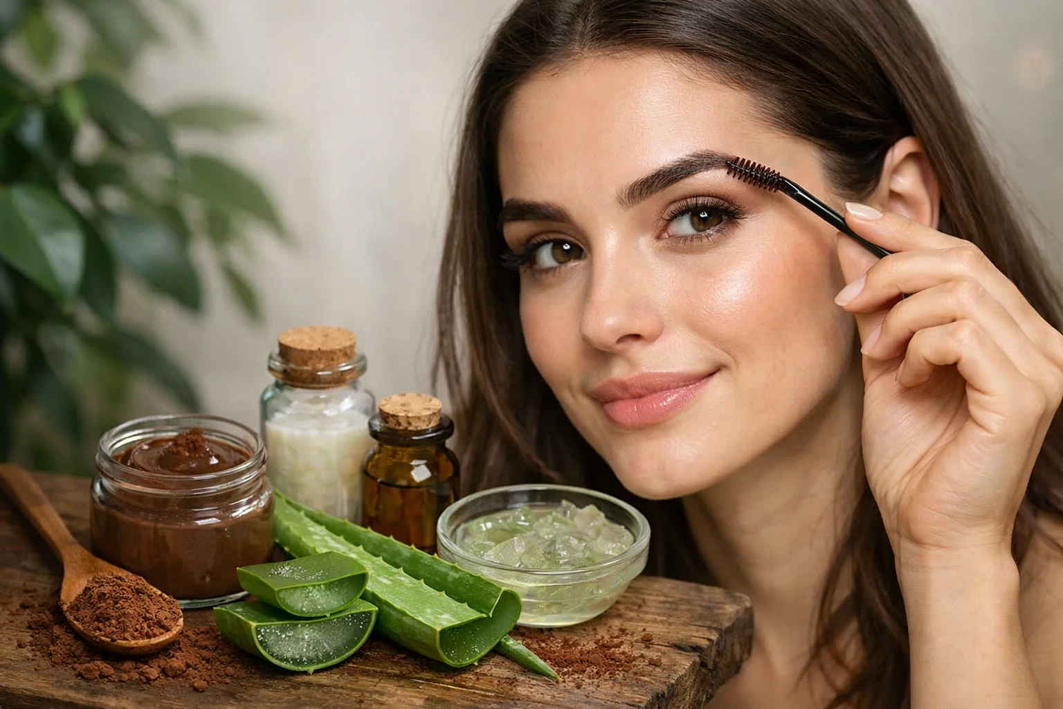 Natural Eyebrow Gel Recipe Using Aloe Vera and Cocoa Powder for